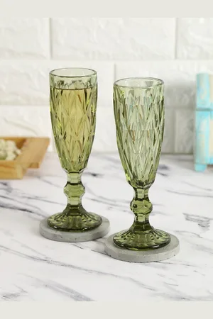 Krsnaa Mehta Set Of 2 Green Textured Champagne Glasses