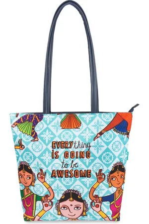 TEAL Turquoise Blue Printed Tote Bag