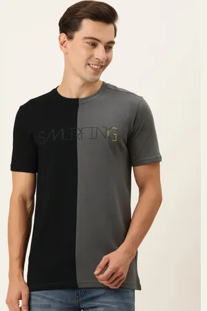 Forever 21 Men Black & Grey Colourblocked Pure Cotton T-shirt