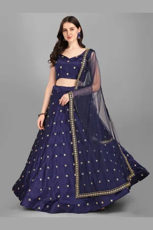 Ethnic Yard Blue & Gold-Toned Embroidered Semi-Stitched Lehenga & Unstitched Blouse With Dupatta