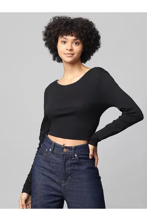 ONLY Women Black Solid Full Sleeve Crop Top