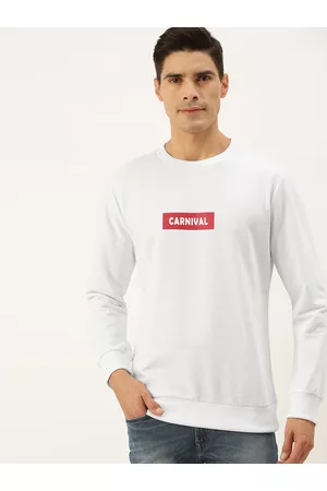 Forever 21 Men White Typography Printed Round-Neck Pullover Sweatshirt