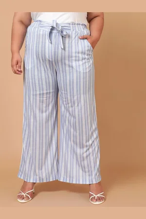 Amydus Women Plus Size Blue Striped Trousers