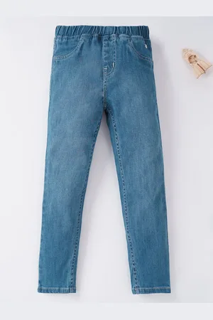 Ed-a-Mamma Girls Blue Regular Fit Solid Cotton Jeggings