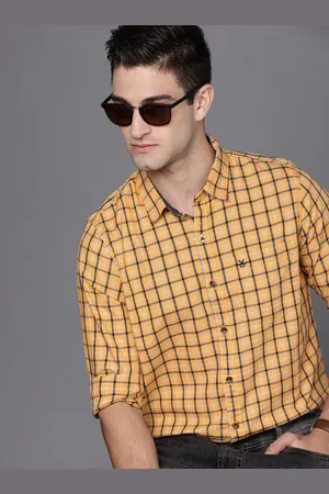 WROGN Men Yellow Slim Fit Checked Casual Shirt