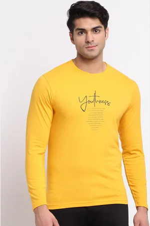 Club York Men Yellow Typography Printed Cotton T-shirt