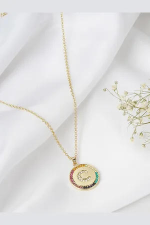 Joker & Witch Gold-Plated & Pink Alphabet C Enamelled Necklace