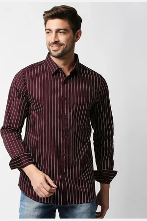 VALEN CLUB Men Maroon Slim Fit Striped Cotton Casual Shirt