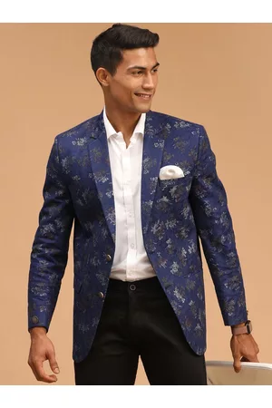Vastramay Men Navy Blue Printed Blazer