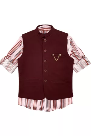 CHARCHIT Boys Maroon Solid Nehru Jacket
