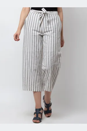 DODO & MOA Women White Striped Culottes Trousers