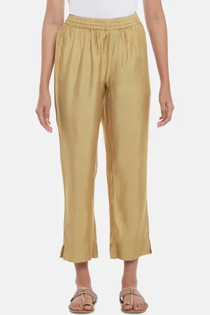 Pantaloons Women Gold-Toned Solid Crop Trouser