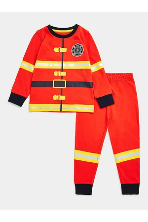 Mothercare Boys Red Mini Firefighter Printed Pure Cotton T-shirt with Joggers
