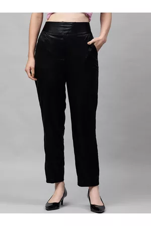 ATHENA Women Black Metallic Sheen Regular Trousers