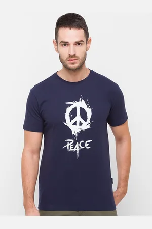 Giordano Men Navy Blue Printed Slim Fit Cotton T-shirt