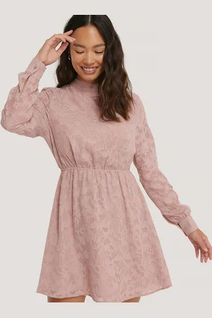 NA-KD Dusty Pink Jacquard Self Design Fit & Flare Mini Dress