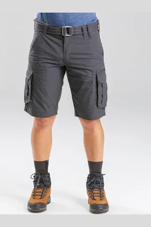 DECATHLON Men Dark Grey Multipocket Cotton Cargo Travel Shorts