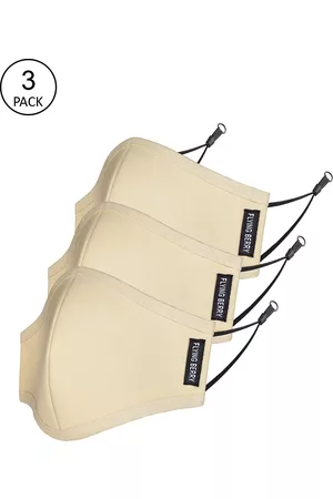 FLYING BERRY Adults Beige Pack Of 3 Solid 3-Ply Reusable Anti Pollution Linen N95 Masks