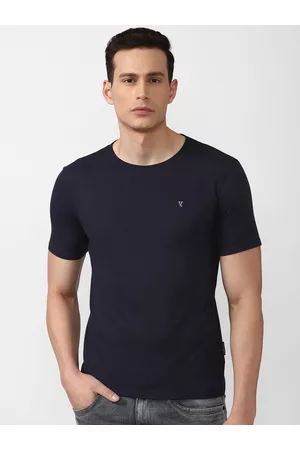 V Dot Men Navy Blue Slim Fit T-shirt