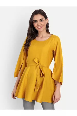 Fab Star Women Yellow Cinched Waist Longline Top