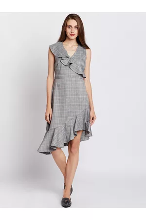 COVER STORY Women Grey Checked A-Line Dress