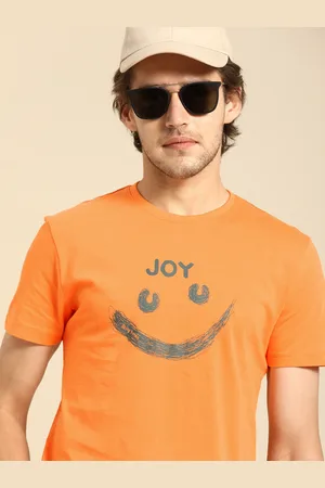 Being Human Men Orange & Grey Printed Slim Fit Pure Cotton Casual T-shirt