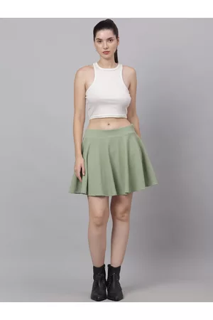 NEUDIS Women Green Flared Mini Skirt