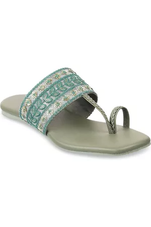 Metro Women Green Embellished One Toe Flats