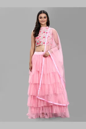 DIVASTRI Women Pink Embroidered Semi-Stitched Lehenga & Unstitched Blouse With Dupatta