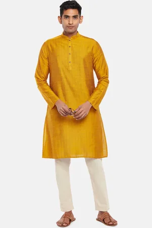 Pantaloons Men Mustard Yellow Solid Mandarin Collar Kurta