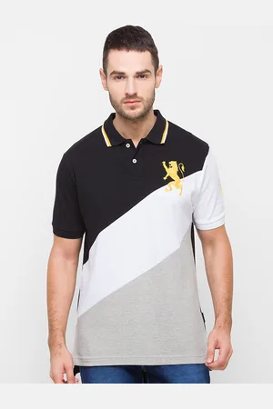 Giordano Men Black & White Colourblocked Polo Collar Slim Fit Cotton T-shirt
