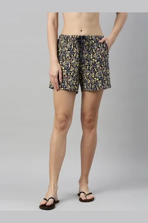 ENAMORA Women Navy Blue Floral Printed Cotton Loose Fit Shorts