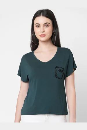 MISH Women Green Solid T-shirt