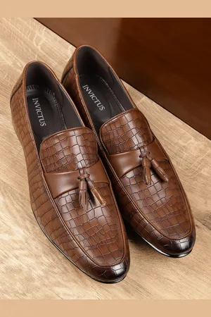 Invictus Men Tan Brown Patterned Formal Slip-Ons