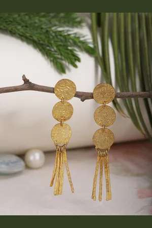 Berserk Women Gold-Toned Contemporary Disc Tassel Earrings