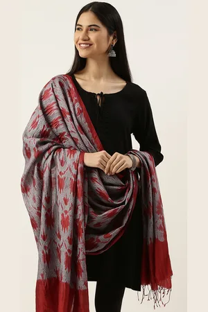 ArtEastri Grey & Rust Brown Woven Design Pure Silk Shibori Dupatta