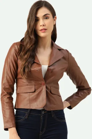 Leather Retail Women Brown Crop Outdoor Leather Jacket