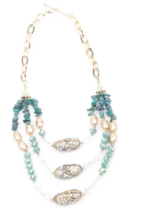 Alberre Odette Turquoise Blue & Gold-Toned Bohemian Necklace