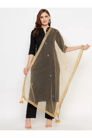 Clora Creation Gold-Toned Ethnic Motifs Dupatta with Sequinned