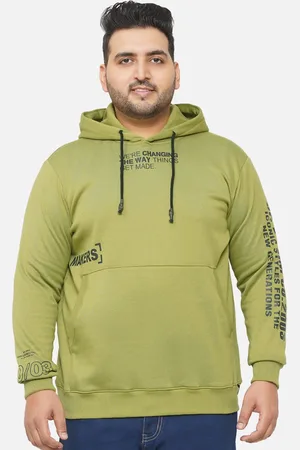 John Pride Plus-Size Men Olive Green Hooded Sweatshirt