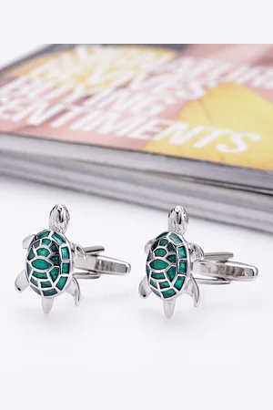 Yellow Chimes Green & Silver-Toned Quirky Cufflinks