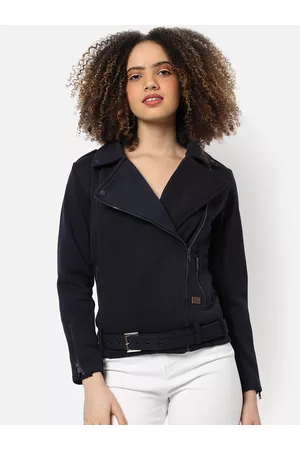 Campus Women Navy Blue Biker Jacket