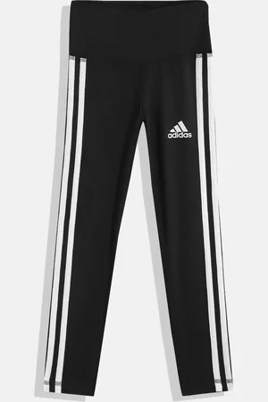 adidas Girls Black & White Solid Brand Logo Print Detail 3S Tights