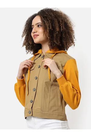 Campus Women Beige Mustard Windcheater Outdoor Tailored Jacket with Patchwork