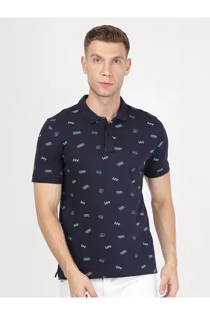Lee Men Blue Printed Polo Collar Slim Fit T-shirt