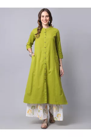 Pistaa Women Green Floral Printed Kurti with Palazzos & With Dupatta