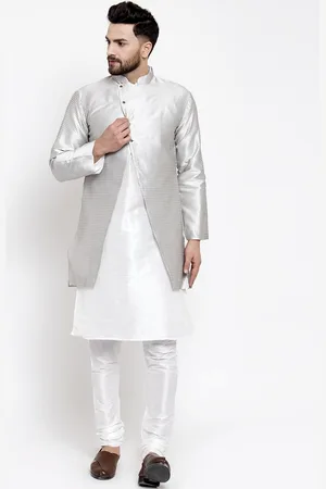 Kaifoo Men White & Silver-Toned Kurta with Churidar