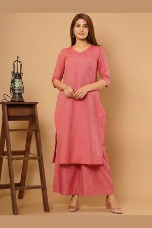 CRAFTED FOR YOU Women Coral Pure Cotton Kurta with Palazzos