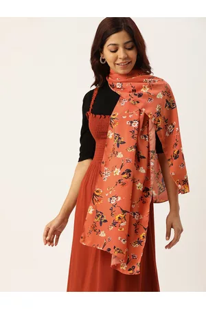 DressBerry Women Coral & Brown Printed Scarf
