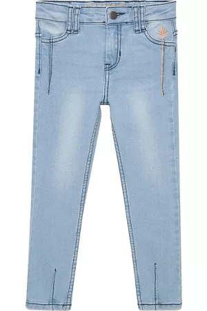 UNDER FOURTEEN ONLY Girls Blue Slim Fit Low Distress Heavy Fade Jeans